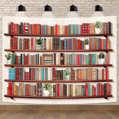 Bookshelf Retro Vintage Books Library Wood Wall Photography Backdrop