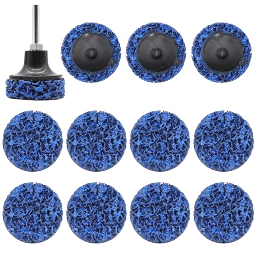 YDHfdc 12 Stück 2 inch CSD Scheibe Bohrmaschine 50mm Reinigungsscheiben Set mit Stangen Grobschleifscheibe Nylongewebe Scheibe für Oberfläc Polieren Rostentfernung (Blau)