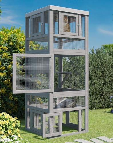 TIMHAKA Catio Outdoor Cat Enclosure, 3-Tier Cat Catio with Platform, Cat House and 8 Removable Door can Connect with Cat Tunnel, DIY Wooden Cat Cage with Waterproof Cover for Multiple Cats TIMHAKA Catio Outdoor Cat Enclosure, 3-Tier Cat Catio with Platform, Cat House and 8 Removable Door can Connect with Cat Tunnel, DIY Wooden Cat Cage with Waterproof Cover for Multiple Cats - Image 1