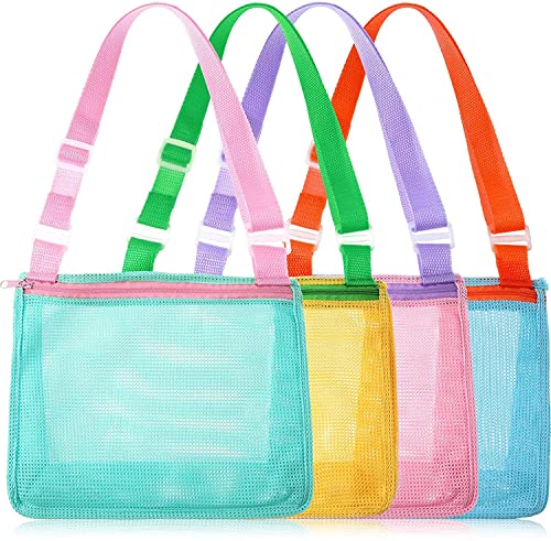 4 Piezas Bolsa Playa Juguetes, Bolsa Plegable de Malla de Playa, Bolsa de Juguetes Playa Niños Juguetes de Bolsa de Almacenamiento para al Aire Libre Natación Piscina Viajes Toallas