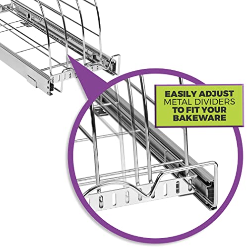 Pull Out Cutting Boards, bakeware, and pan organizer - Sliding Kitchen Cabinet Organizers and Storage Rack for Trays, Baking Pans, Cupcake Pans, etc - 8.5” W x 21” D x 10.63” H Heavy Duty, Chrome - Image 4
