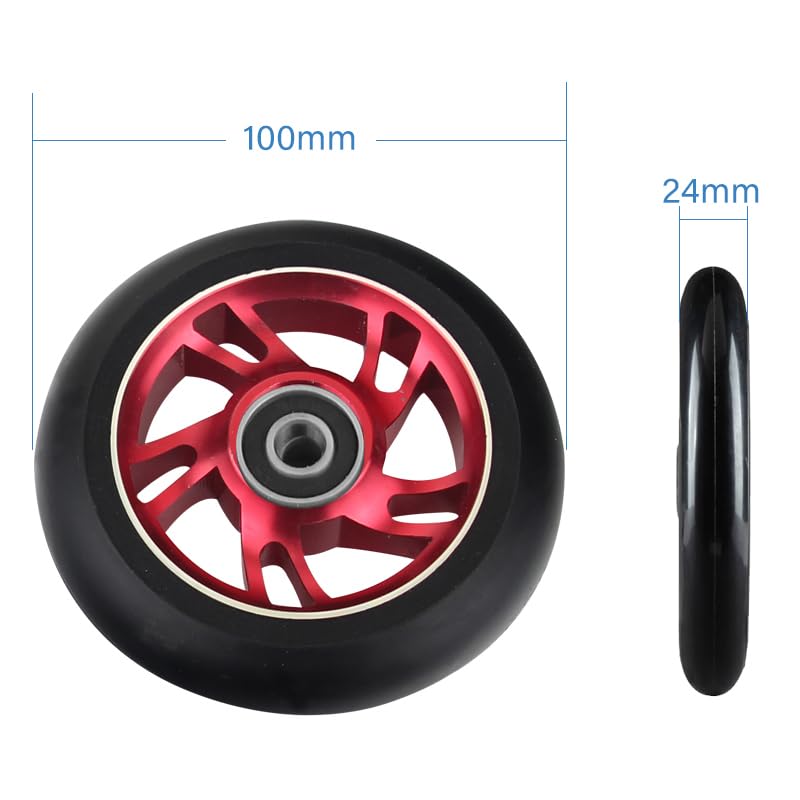 2pcs 100mm Skateboard Wheel Replacement with Bearings Aluminum Wear Resistant PU Stunt Scooter Parts Scooter Accessories(100 Green Spiral)