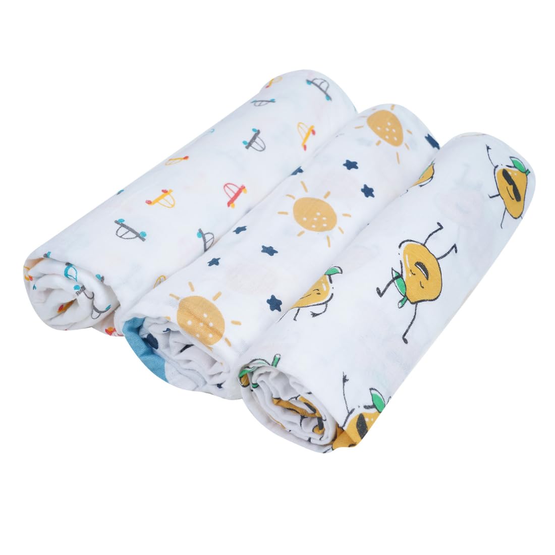 Novanest 100% Cotton Muslin Baby Swaddle Wrap Set – Soft Newborn Swaddle Blankets, Burp Cloths & Towel | Lightweight Mul