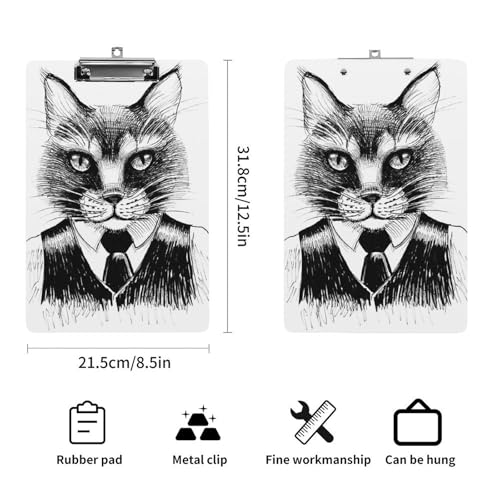 Planchette à pince A4 motif chat élégant avec support rigide