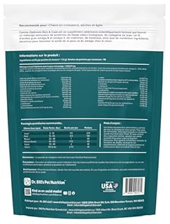 Dr. Bill’s Canine Optimum Skin & Coat (680g) – Fish Oil Omega-3 Fatty Acids Dog Supplement with Biotin, Type I & III Marine Collagen, Hyaluronic Acid & Folic Acid