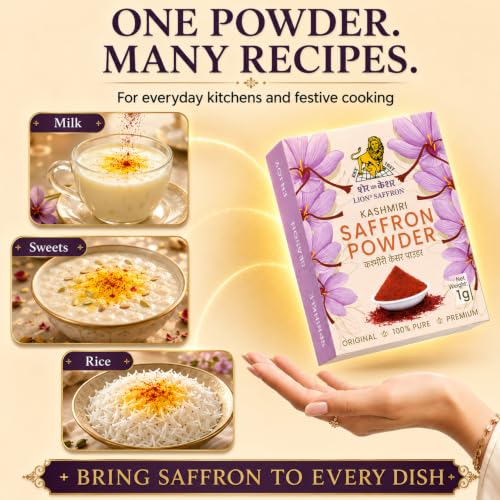 Image of LION BRAND SAFFRON 1g Original Kashmiri Saffron Powder | Pure Kesar /Keshar /Kumkuma Puvvu | Saffron for Biryani, Milk, Tea, Sweets, Cooking, Puja, Tilak, Face Pack, Skin Care, Men, Women & Pregnant Women (1gram)
