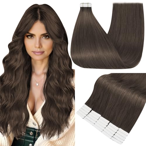 Image of Full Shine Tape Ins Human Hair Extensions, Mochachino Borwn 14 Inch | 50g 20PCS, Natural Seamless Skin Weft Hair Extensions Tape in Thick End for Women Real Hair Personalized Beauty Solutions