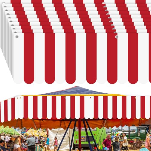 Image of Preboun 10 Pcs Carnival Awning Decorations Tent Circus Hanging Decorations Carnival Banner Concession Stand Sign Canopy Awning for Pirate Summer Party, 9.84''x78.74'' (Red and White)