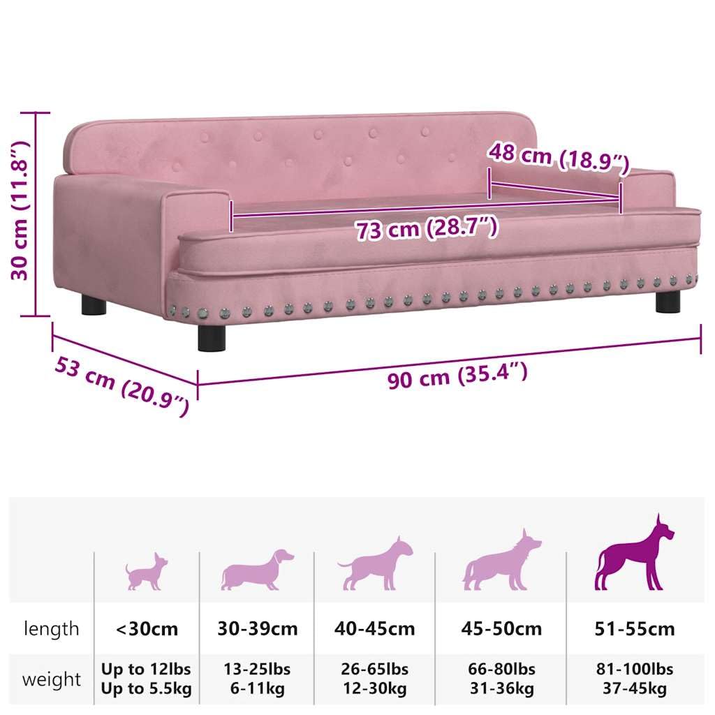 Cuccia per cani in velluto rosa con imbottitura in schiuma, 90 x 53 x 30 cm, struttura stabile in legno di pino, divano antiscivolo per cani di piccola taglia, adatto agli animali