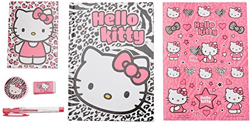 Hello Kitty Stationery Set in Clear Binder Pouch 6 pcs Set (Journal, Memo Pad, Stickers, Eraser, Sharpener and Gel Pen)