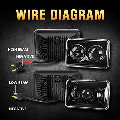 Image of 4PCS DOT Approved 60w Rectangular 4x6 inch LED Headlights H4651 H4652 H4656 H4666 H6545 Headlamps Compatible with Freightliner Peterbilt Kenworth Trucks (Black, 4X6 Inch)