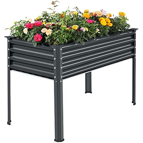 Land Guard Galvanized Raised Garden Bed with Legs, 48×24×32in Large Metal Elevated Raised Planter Box with Drainage Holes for Backyard, Patio, Balcony, 400lb Capacity(Grey) Cover