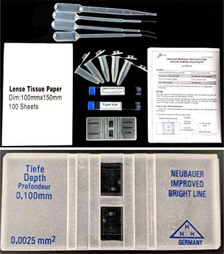Rs' Science - Improved Neubauer Hemocytometer kit with Trypan Blue and Methylene Blue for Blood, Cell, Yeast Counting
