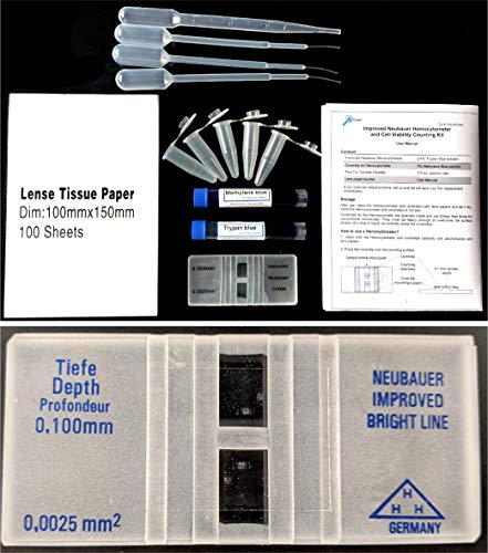 Rs' Science - Improved Neubauer Hemocytometer Kit With Trypan Blue And Methylene Blue For Blood, Cell, Yeast Counting #TOP3