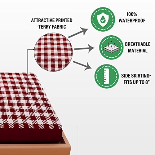 Image of Dream Care Waterproof Fitted Terry Cloth Printed Mattress Protector for Single Bed with Elastic Strap - 78 inchX36 inch, Dark Brown