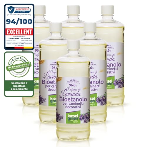 KieselGreen Bioetanolo 6 x 1 litro con Fragranza per Caminetto a Etanolo – Bio-etanolo profumato per Ambienti, molte Fragranze - Profumo per Caminetto a bioetanolo da Interno o da Tavolo L