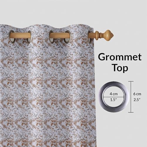 Image of LINENWALAS Cotton Sheer Curtains for Window - Light Filtering 5 Feet Set of 2, Aesthetic Cafe Curtain Floral Printed Drapes with Grommet Hanging - (L 5FT x W 4.5FT, Whispering Wings)