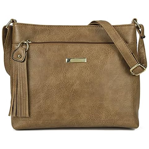 BIOSA Women's Retro PU Leather Crossbody Shoulder Bag, Elegant Handbag with Tassel, Adjustable Shoulder Strap, Braun Cover