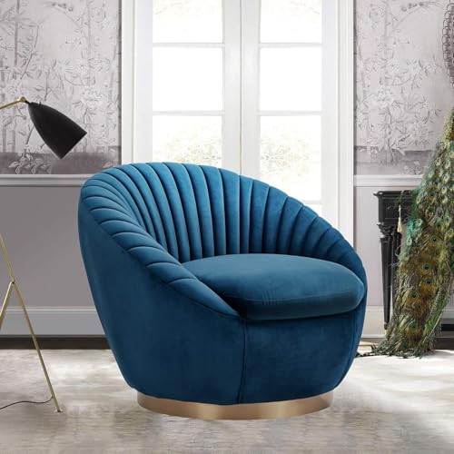 Image of Modern Accent Chair Single Seater Channel Tufted Round Shaped Fluffy Chair for Living Room, Bedroom, Apartment (Royal Blue)