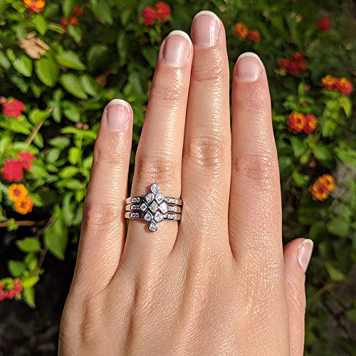 Sterling Silver V Shaped Round Trio Ring Stack with Cubic Zirconia Chevron Three Piece Dainty Puzzle Stacking Rings2