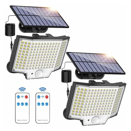 Luz Solar Exterior, Luces solares con sensor de movimiento superbrillantes de 160 LED for exteriores, IP65, impermeables, con control remoto, for jardín, calle, porche, lámpara de pared de emergencia(