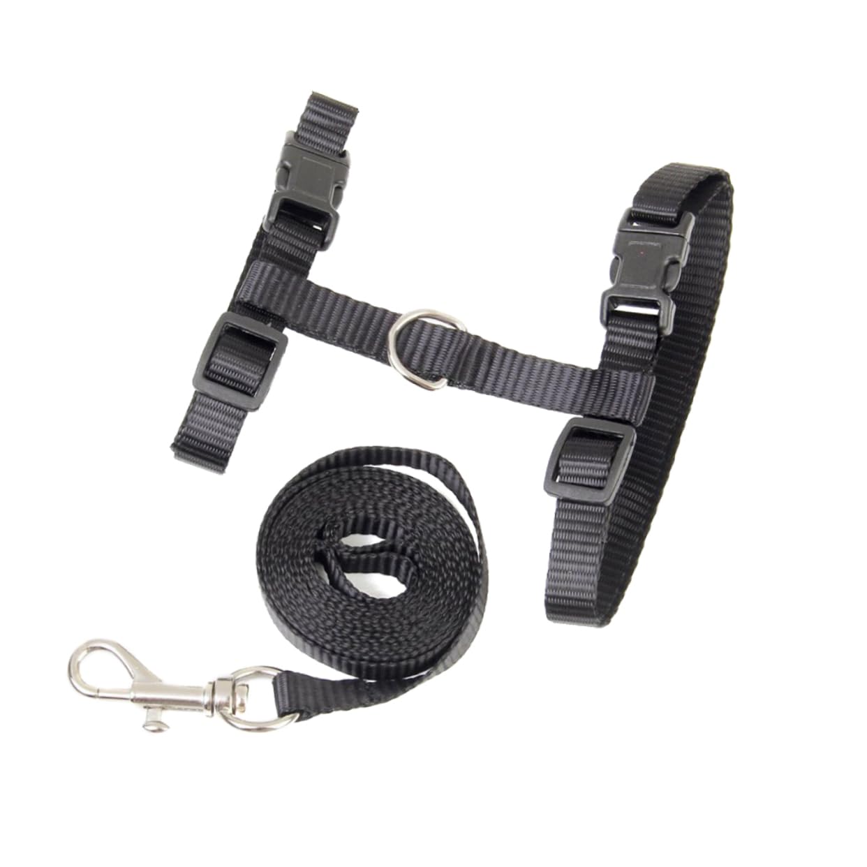 Abaodam Adjustable Pet Cat Harness Traction Rope Black Collar Metal Buckle D-Ring Leash