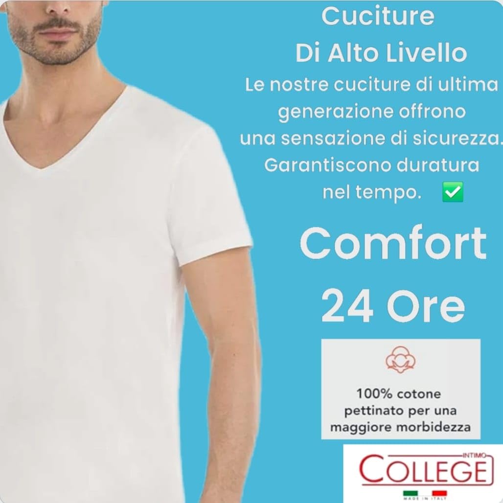 Intimo College 5/10 Maglietta Intima Uomo in Puro 100% Cotone Pettinato Made in Italy di qualità Traspiranti Scollo a v Direttamente dal Produttore al Consumatore