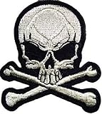 SKULL CROSS BONES Grey Embroidered Biker Vest Patch!!!!