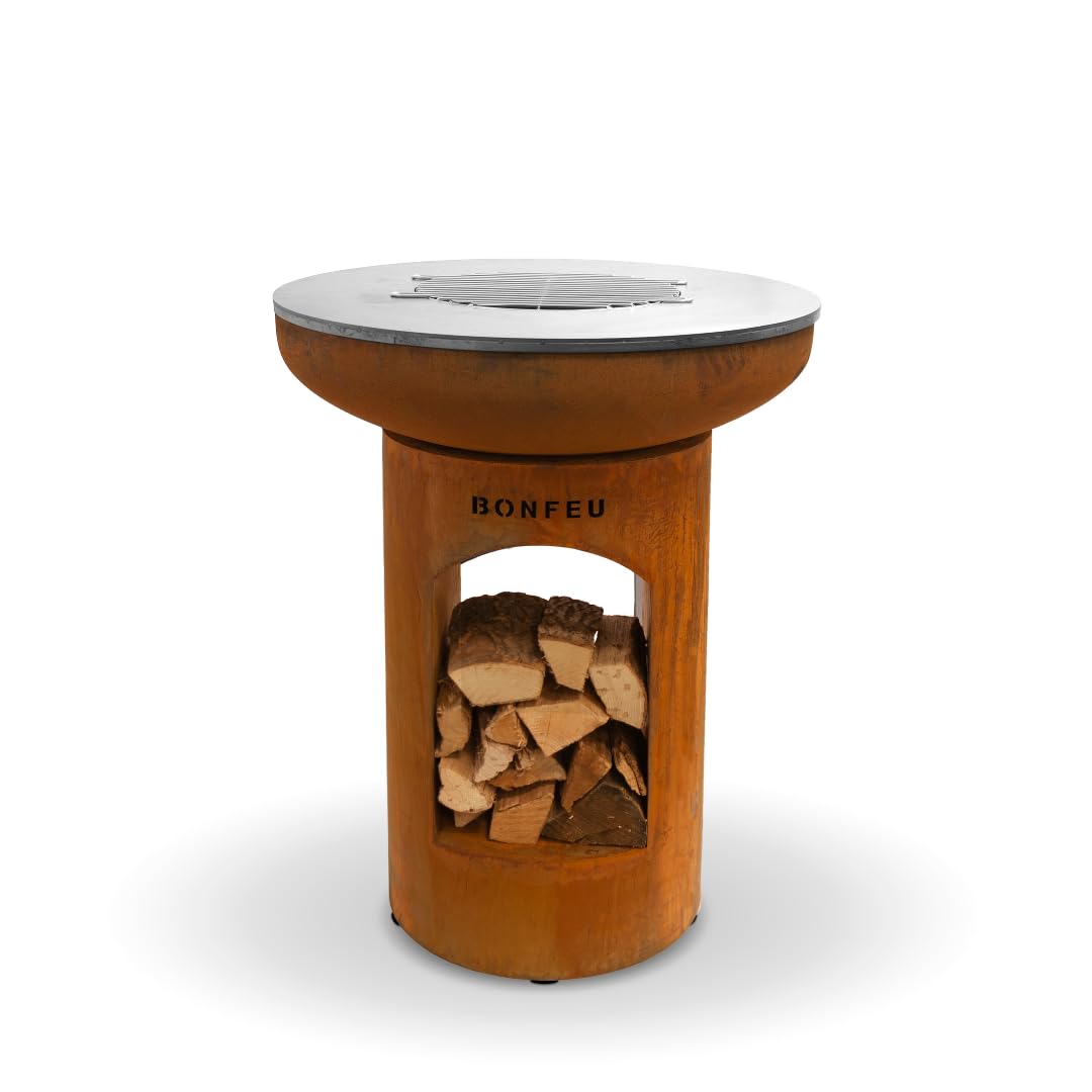 BonFeu BonTon 60 Grate - Patio stove - Fireplace with spark protection for relaxing evenings - Fire column outdoor - Patio fireplace with barbecue grate - Corten steel garden stove - 60x60x205cm — view 15