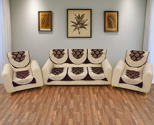 Image of Premium Floral Chenille 3 or 5 seat Sofacover|SofaCover /Slipcover /5 Seater Sofa Cover /3Seater+2Seater Sofa Cover /Chenille Sofa Cover /Sofa Protector /Slip Cover| Rectangular (Purple)