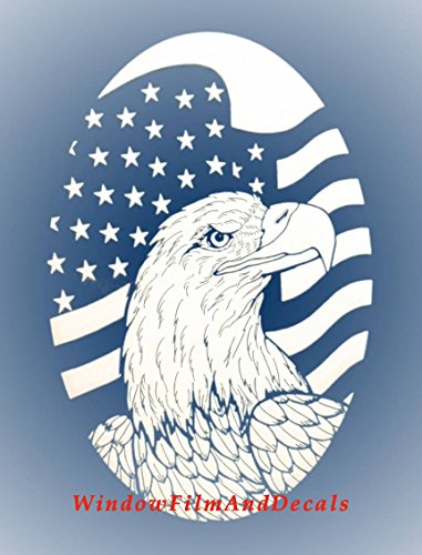 Oval Flag & Eagle Vertical Etched Window Decal Vinyl Glass Cling - 15" X 23" - White With Clear Design Elements #TOP7