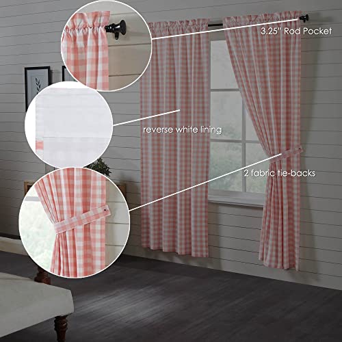 VHC-Brands-Annie-Buffalo-Check-Farmhouse-84×40-Panel-Pair-Pink-Rod-Pocket-Cotton-Tie-Backs-Window-Curtains VHC Brands Annie Buffalo Check Farmhouse 84×40 Panel Pair Pink Rod Pocket Cotton Tie Backs Window Curtains
