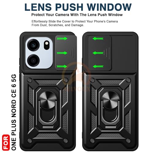 Image of Armor Bumper Back Cover Case for OnePlus Nord CE 6 5G Rotating Camera Cover, Ring Holder & Kickstand | Heavy Duty & 360 Degree Protection Back Cover for OnePlus Nord CE 6 5G (Black)