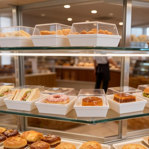 NPLUX Charcuterie Boxes with Clear Lids Mini Bakery Boxes Disposable Treat Boxes to Go Small Food Containers for Dessert Cookie Sandwich Cake 5.3x4.9x2.5INCH(100 Pack, White) by NPLUX - Image 2