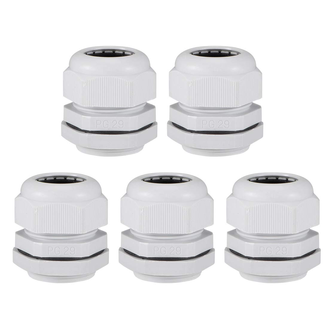 sourcing map PG29 Presse-étoupe 13mm-24mm Fil Trou Imperméable Nylon Joint Réglable Contre-écrou avec Rondelle Blanc 5Pcs
