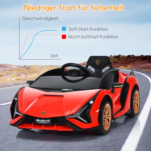 GOPLUS Kinder Elektroauto Lamborghini, Kinderauto mit Fernbedienung, Kinderfahrzeug, Bluetooth USB, mit Hupe & Musik, 3-5 km/h, Vorwärts & Rückwärts Möglich, für Kinder von 3-8 Jahre (Rot) – Bild 3