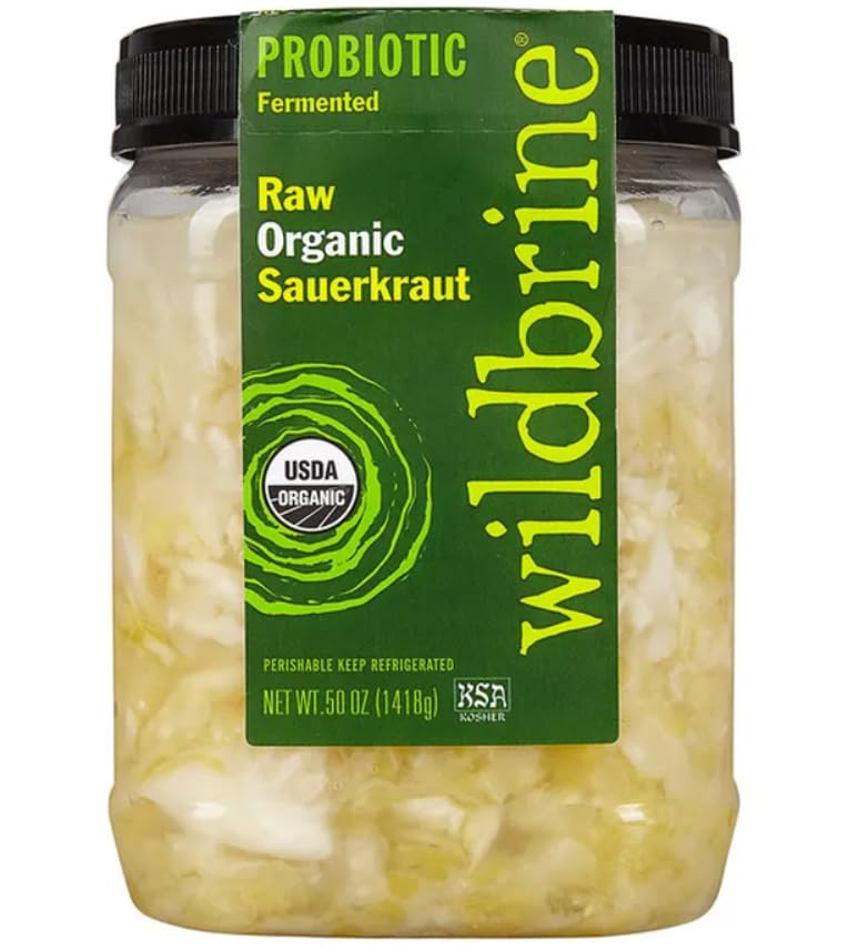 Raw Organic Sauerkraut, 50 oz, ORGANIC GREEN CABBAGE, SEA SALT*, ORGANIC GARLIC.