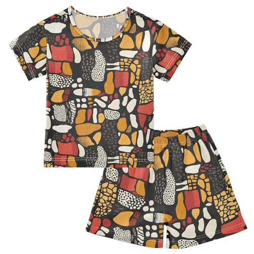 ALAZA Animal Print Color Pajamas Set Short Sleeve Cotton Sleepwear Summer Pjs 2 Piece 5-14Y