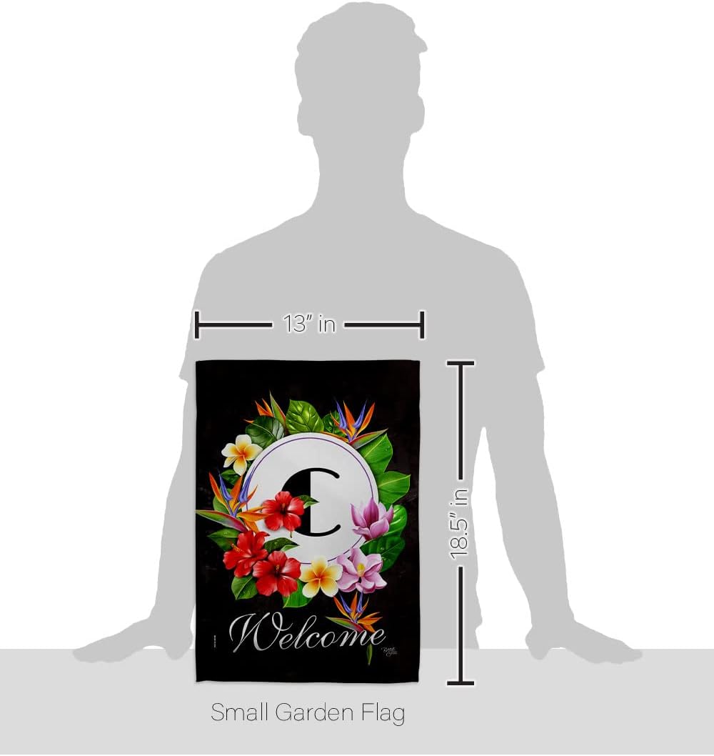 Breeze Decor Tropical C Garden Flag Monogram Spring Floral Sunflower Tulip Rose Orchid Lilies Season Springtime Flower Wreath House Decoration Banner Small Yard Gift Double-Sided, Made in USA