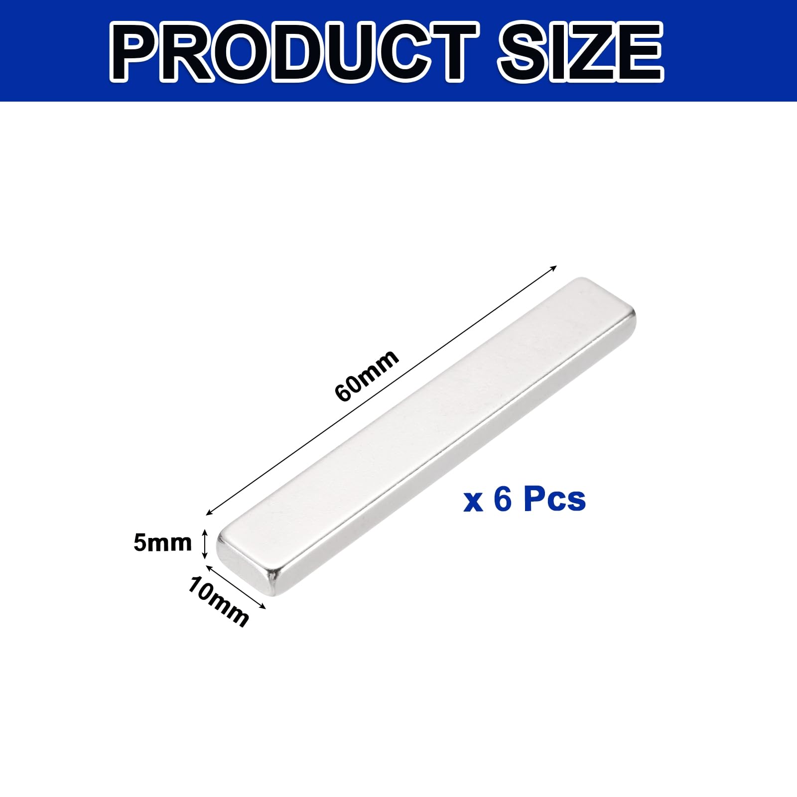 QUARKZMAN 6pcs Imanes de Neodimio Adhesivos, 60x10x5mm (L*A*G) Placa Magnética Rectangular Imán Potente Fuerte para Refrigeradores Fotos Pizarras Magnéticas Manualidades Cocina Oficinas