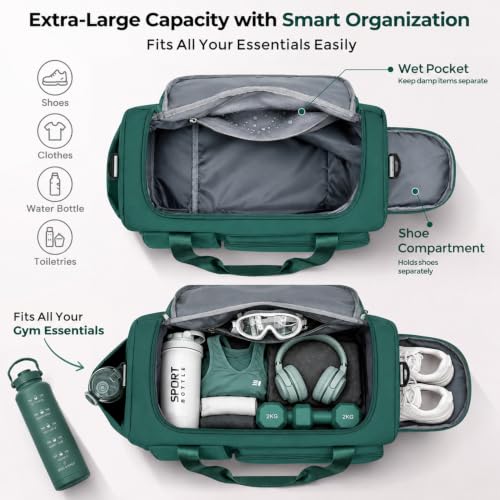 Image of FIORETTO Women's Gym Duffle Bag with Shoes Compartment, 30L Capacity, Ideal for Travel, Gym, Sports, Duffel, Weekender