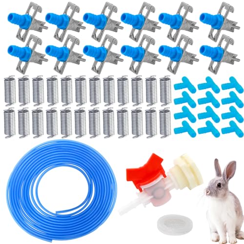 Upgrade Automatic Rabbit Watering Kit Include 12 Nipple Drinker Feeders 32 Feet Odorless ID 5/16 Hose Barb Fittings to G1/2 Thread Connector Rabbit Nipples Watering System Bucket Connector