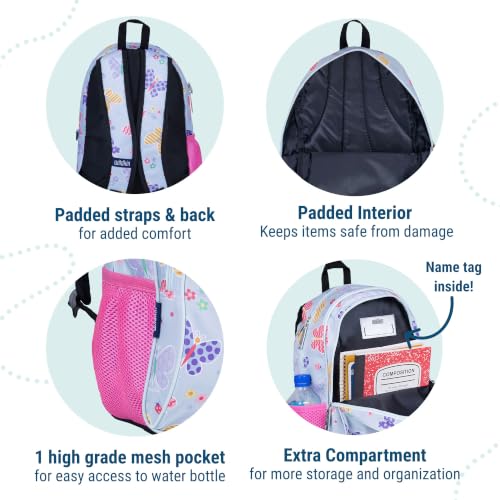 Image of Wildkin 15 Inch Backpack for Kids, Butterfly Garden | Ages 5-10, padded straps, side water bottle pocket - coordinates with matching Wildkin lunch boxes and water bottles