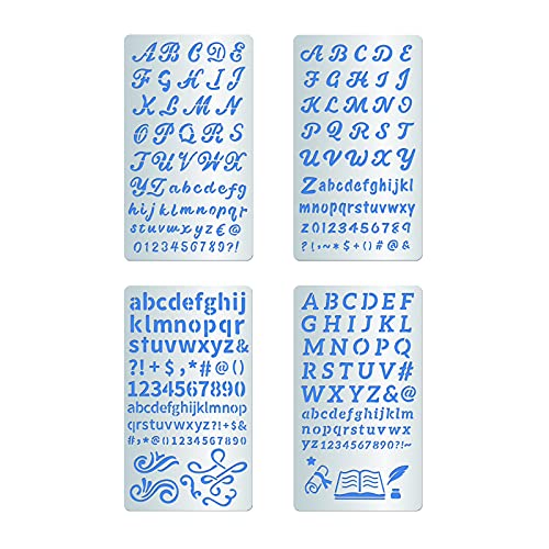 BENECREAT 4PCS 177x101mm Alphabet Number Metal Stencils Modèle de pochoir en acier de style 4 pour la sculpture sur bois, les dessins et le projet de gravure sur bois, de gravure et de scrapbooking Cover