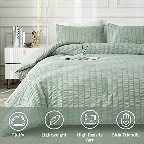 Image of AveLom Seersucker Queen Comforter Set, Sage Green, 90x90, 3 Pieces