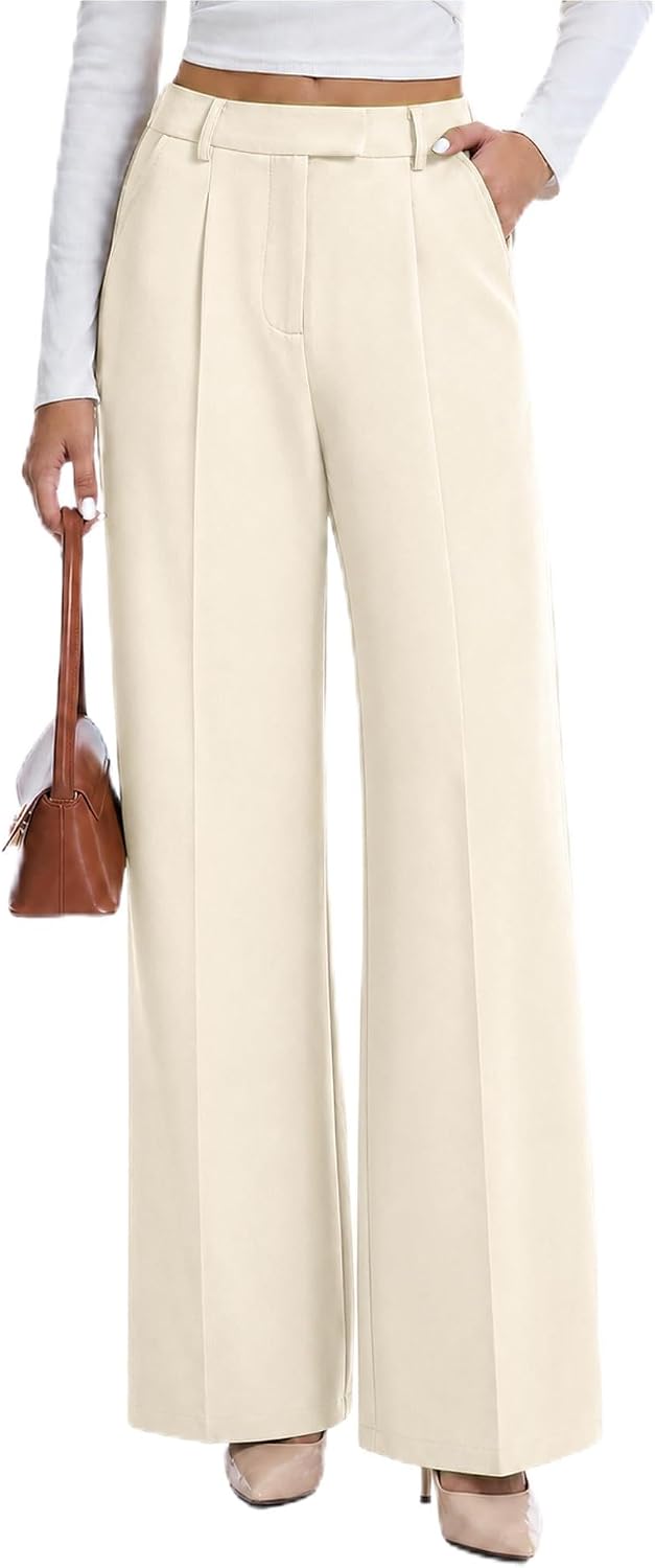 Dress Pants Women High Waisted Work Pants Ladies Wide Leg Trousers