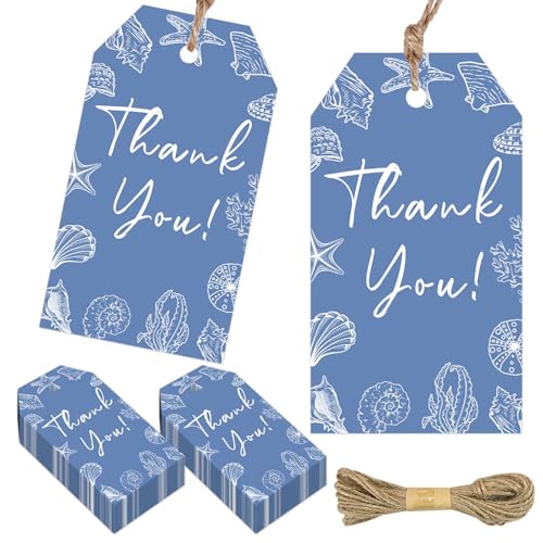 Étiquettes de remerciement Sea You Soon Blue Ocean pour fête prénatale x50