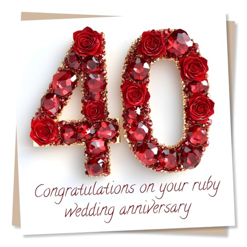40th Anniversary Card Ruby Wedding - Congratulations on 40 Years - Elegant Design - for Friend Relative - Made in UK