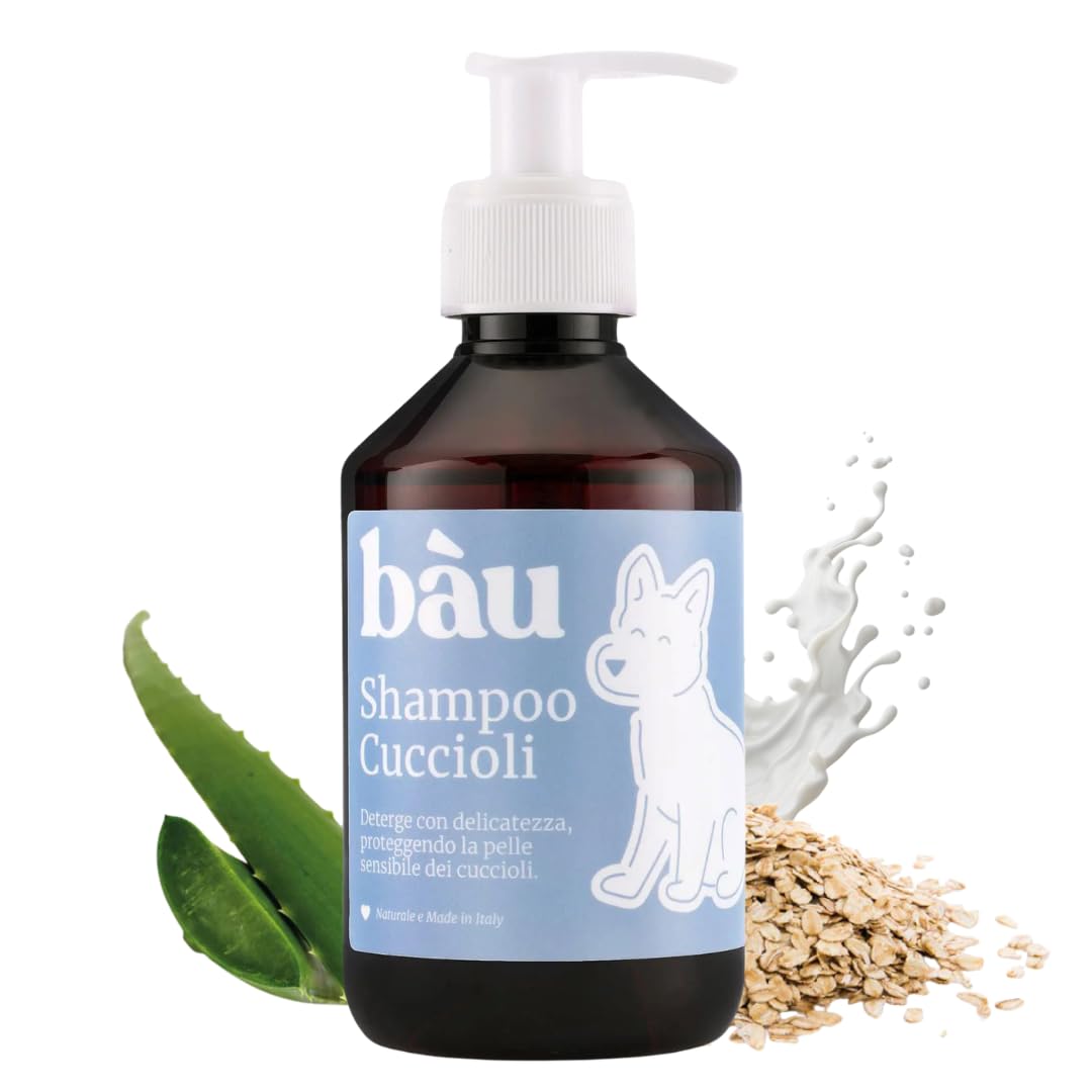 Bau Shampoo Cuccioli Cane Delicato con Aloe Vera, Avena e Pantenolo – Shampoo Cane Pelle Sensibile, Detergente Idratante e Lenitivo per Cuccioli, Pelo Morbido e Lucente – Shampoo Naturale per Cani