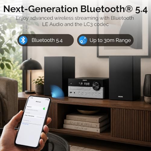 Image of Philips Bluetooth Stereo System for Home with CD Player for Home, Wireless Streaming Bluetooth 5.4 & Auracast, Upgraded 20W Sound, MP3, USB, Audio in, FM Radio, Micro Music Sound System
